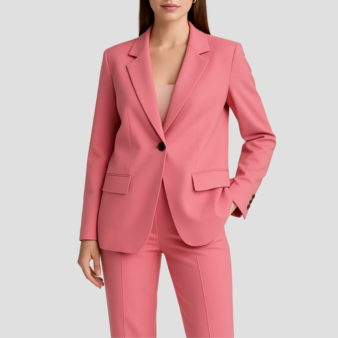 Women's Tailored Two Piece Trouser Suit with Single Button Blazer