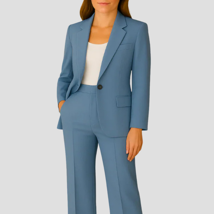 Women's Tailored Two Piece Trouser Suit with Single Button Blazer