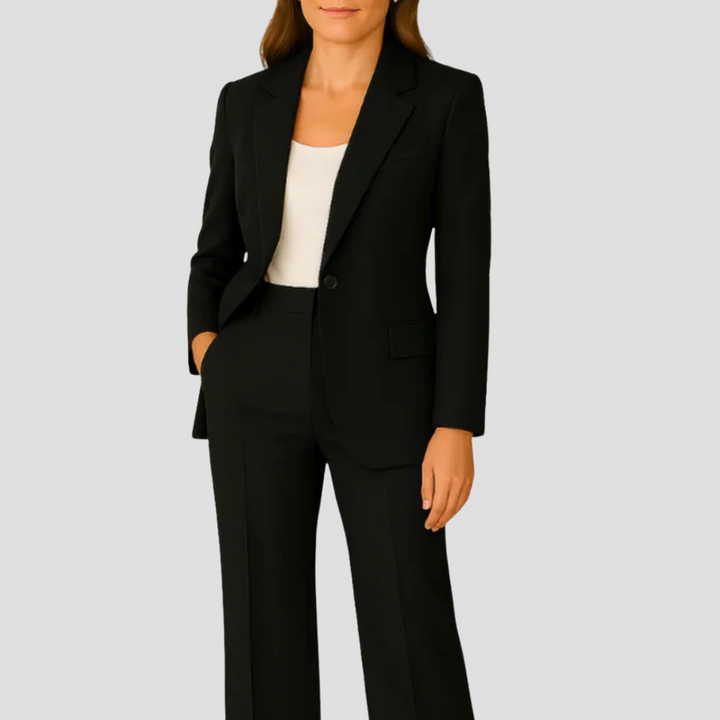 Women's Tailored Two Piece Trouser Suit with Single Button Blazer