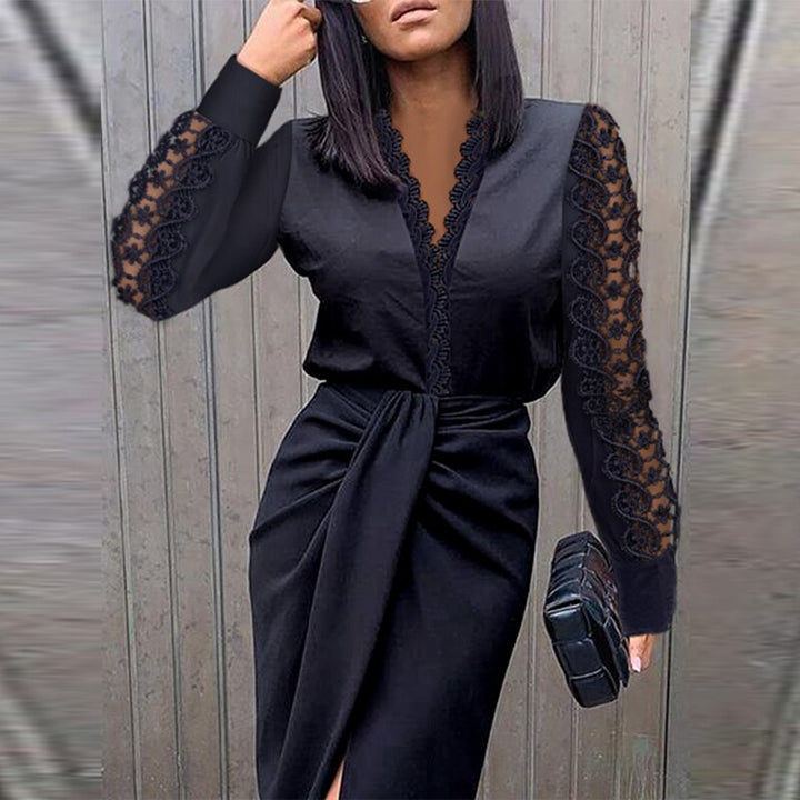Jasmine | Elegant Long Sleeve Midi Cocktail Dress