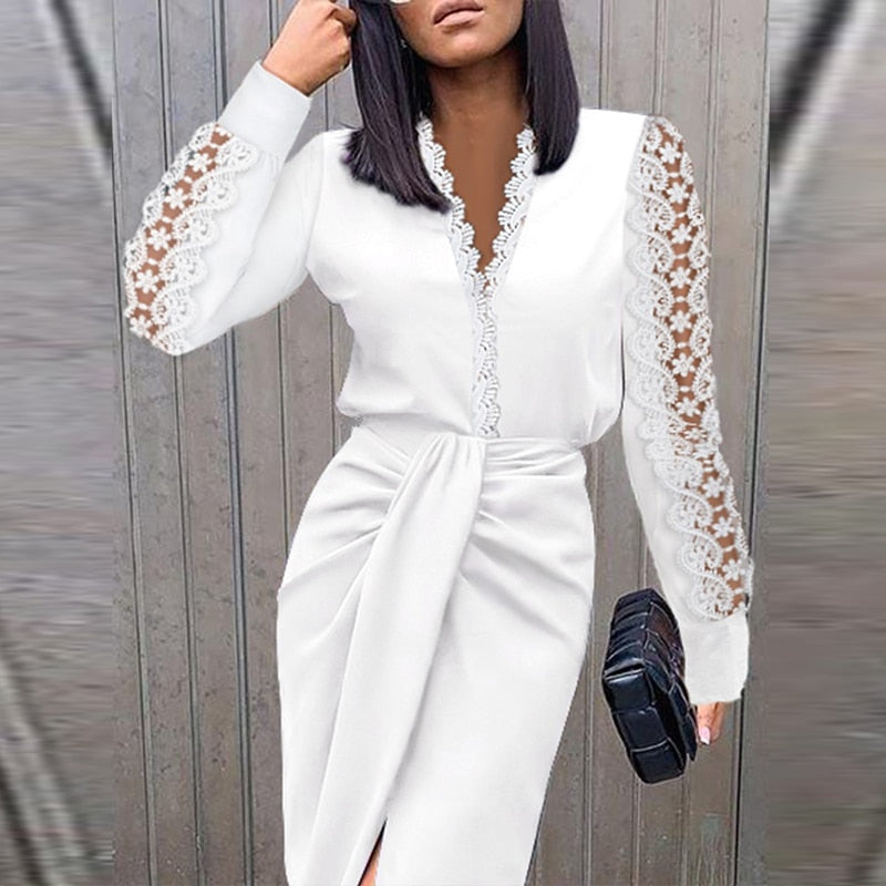 Jasmine | Elegant Long Sleeve Midi Cocktail Dress