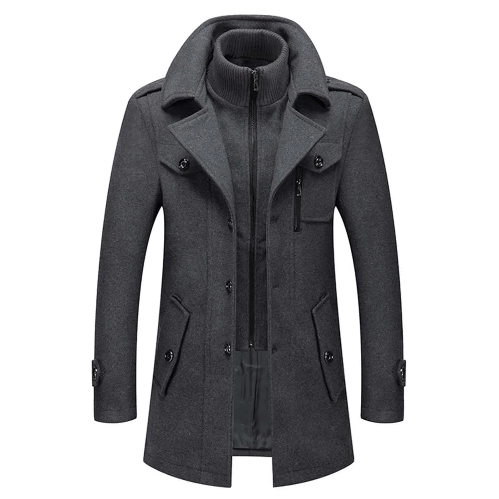 Men's High Collar Wool-Look Coat with Zip Front