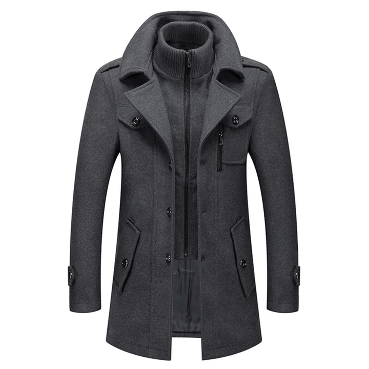 Men's High Collar Wool-Look Coat with Zip Front