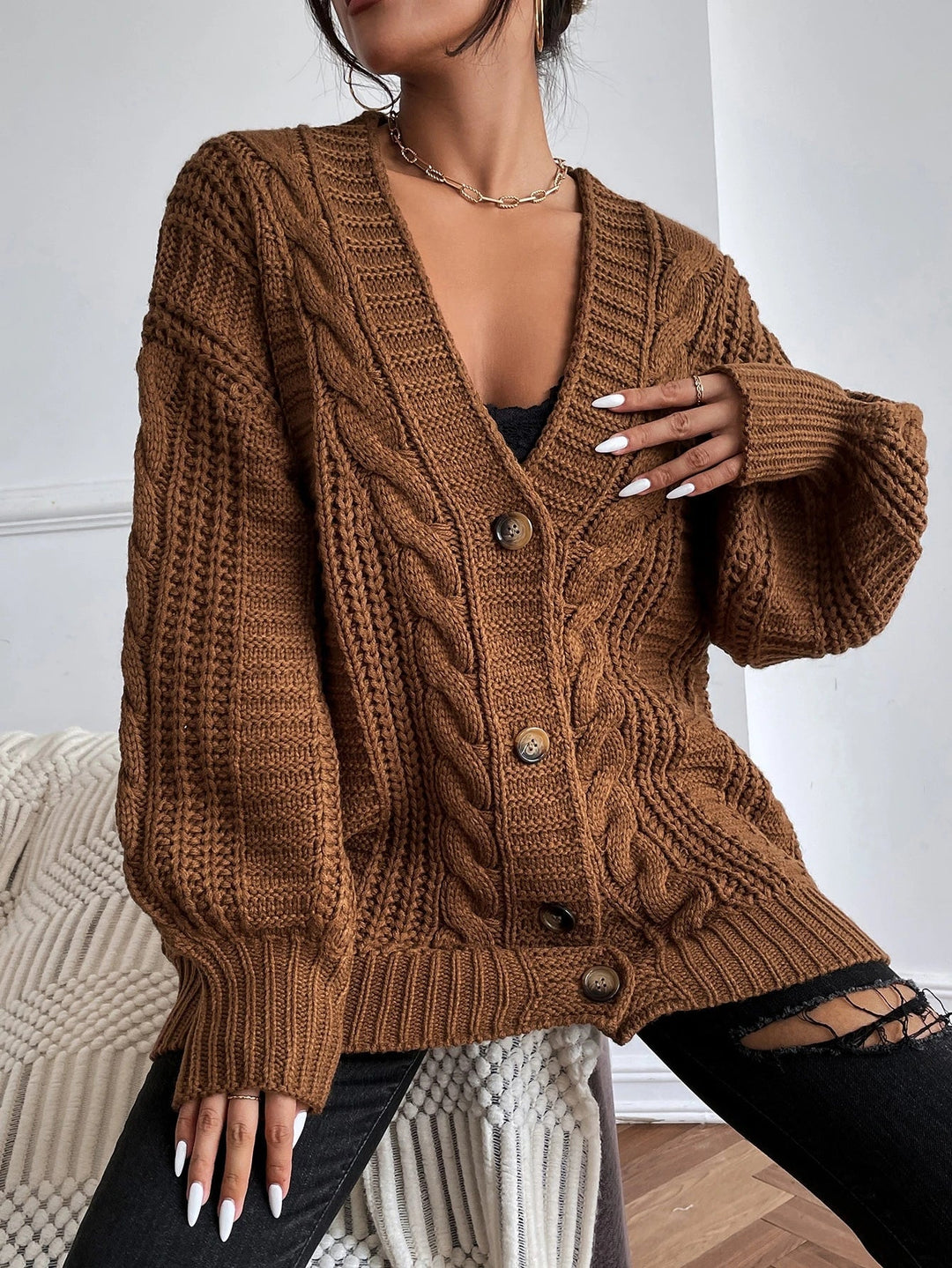 Amelia | Oversized Cable Knit Cardigan
