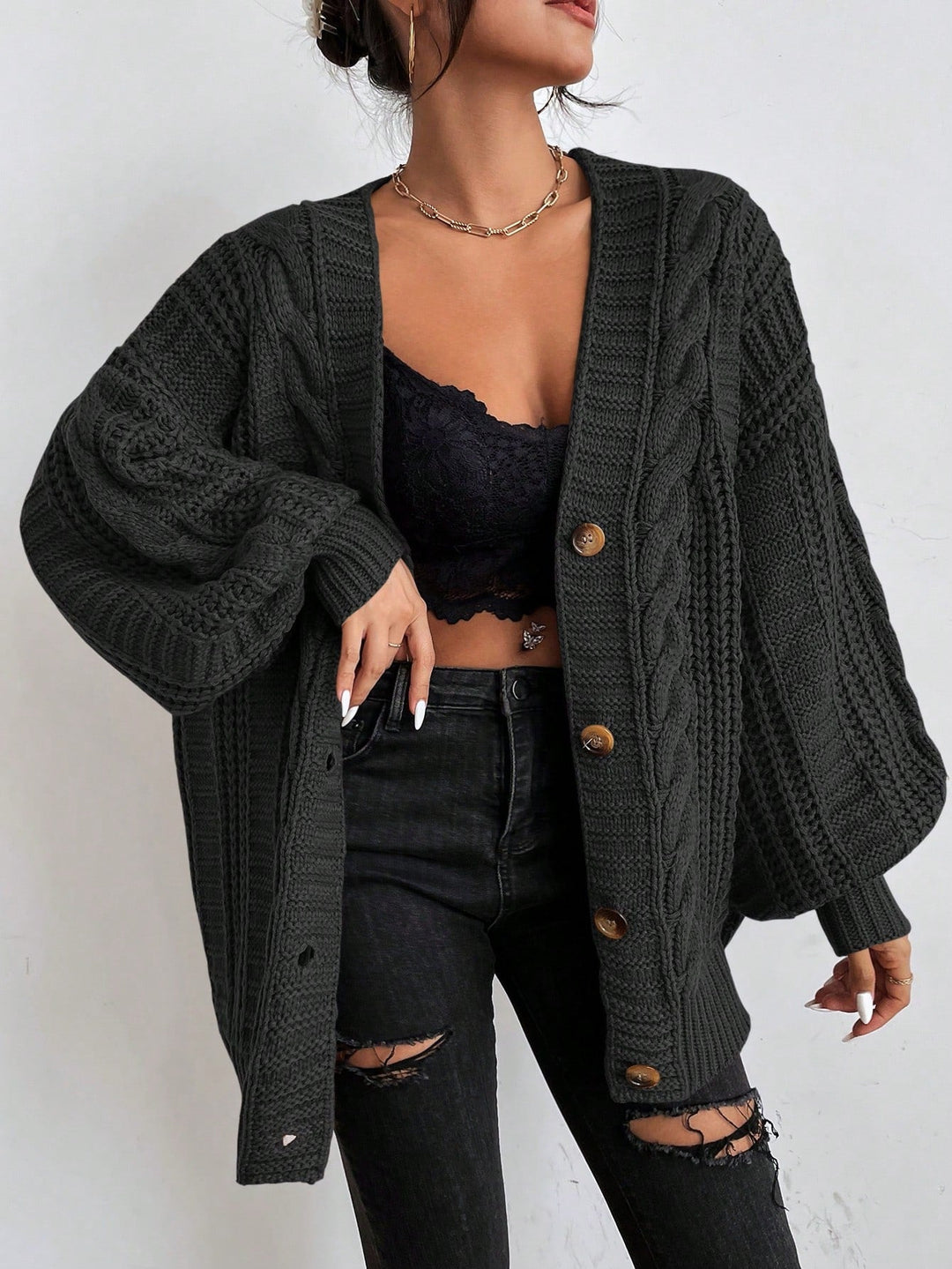 Amelia | Oversized Cable Knit Cardigan