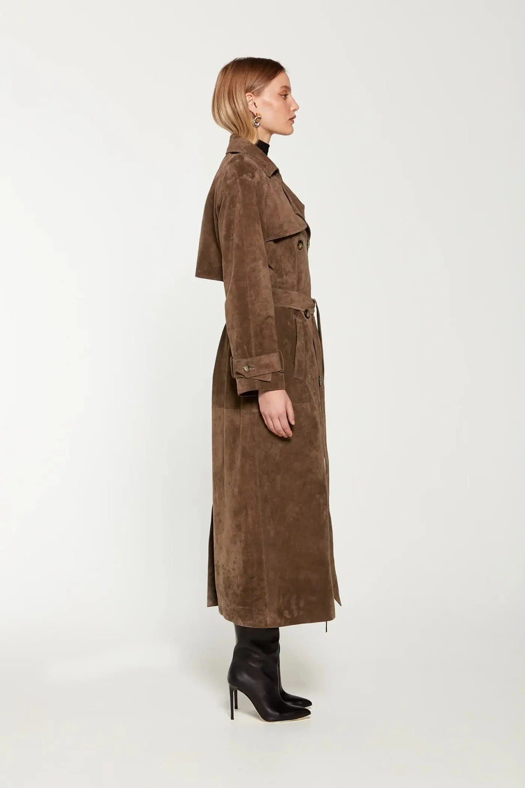Victoria | Belted Double Breasted Suede Trench Coat