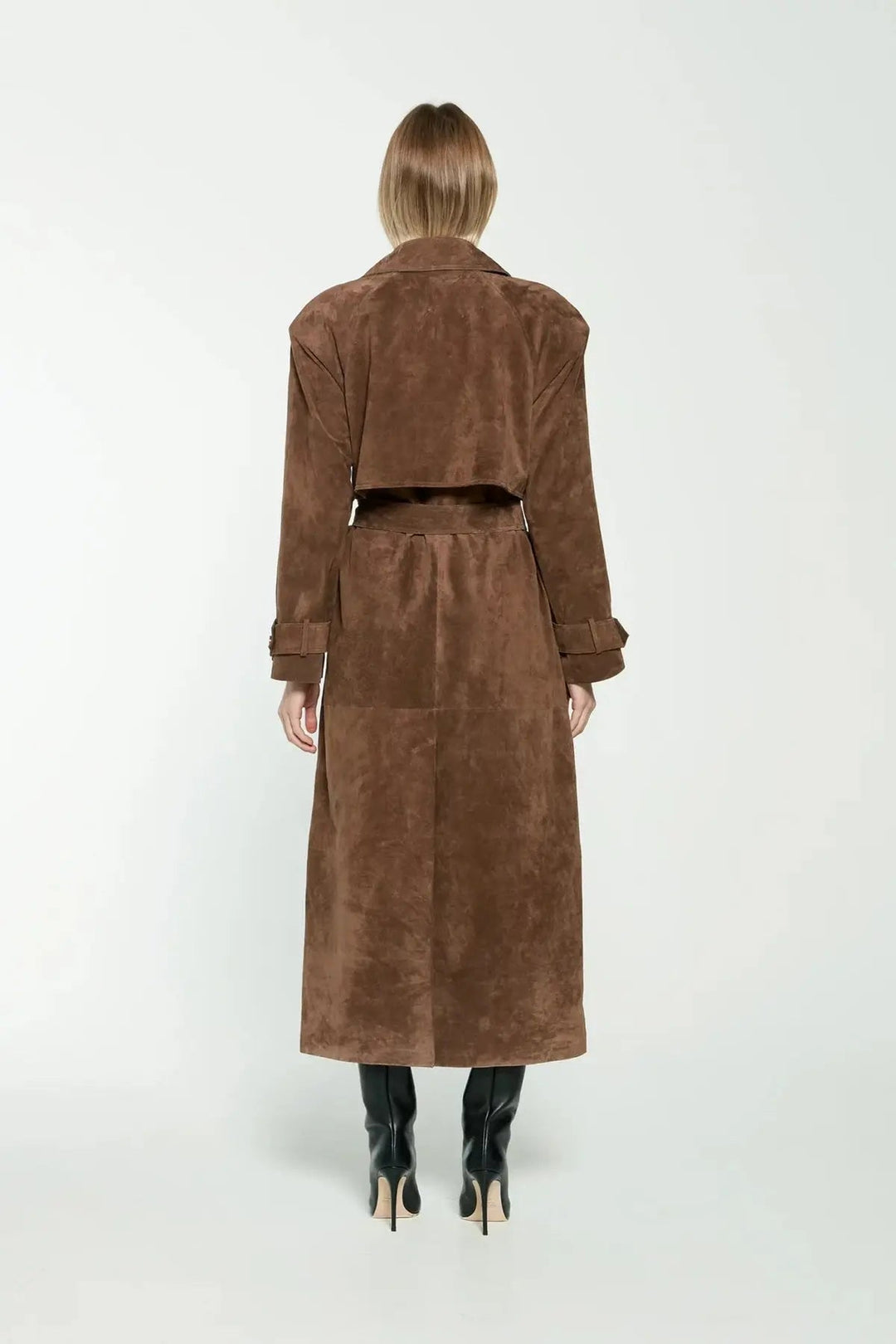 Victoria | Belted Double Breasted Suede Trench Coat