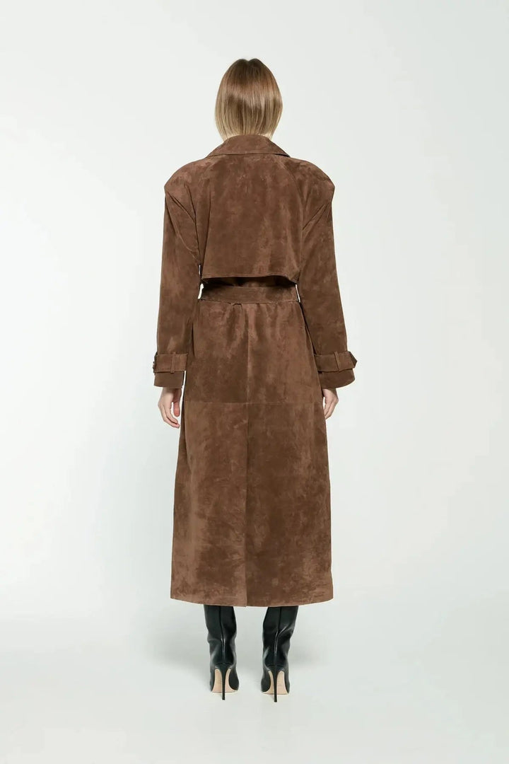Victoria | Belted Double Breasted Suede Trench Coat