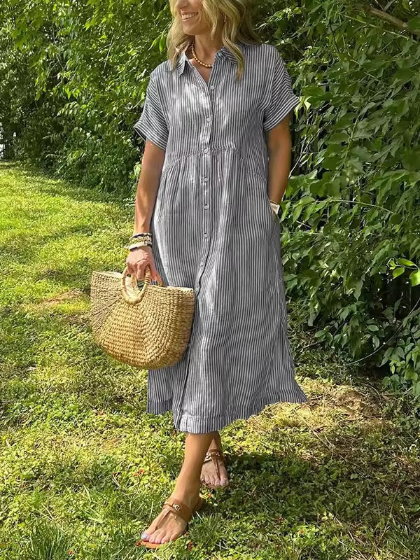Isla | Striped Button Front Maxi Dress