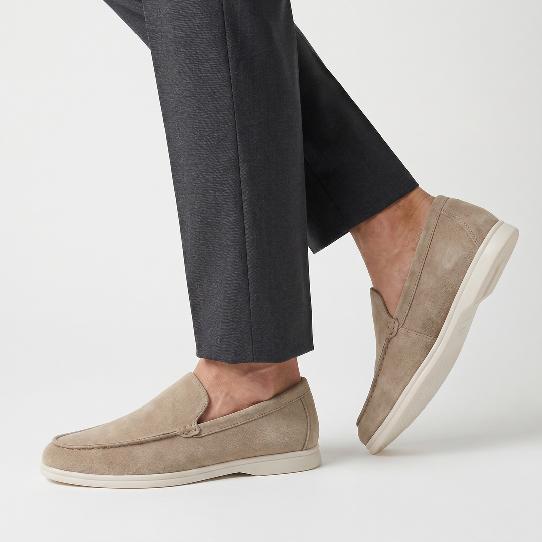 Men's Suede Slip-On Loafers with Stitched Detailing