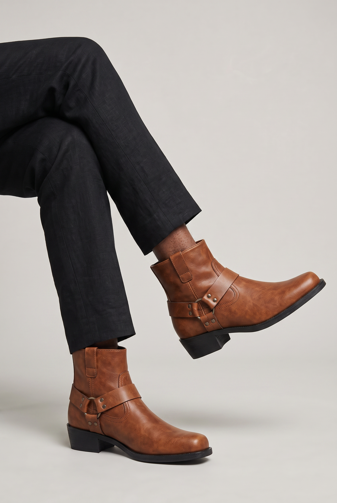 Men's Harness Ankle Boots with Side Zip
