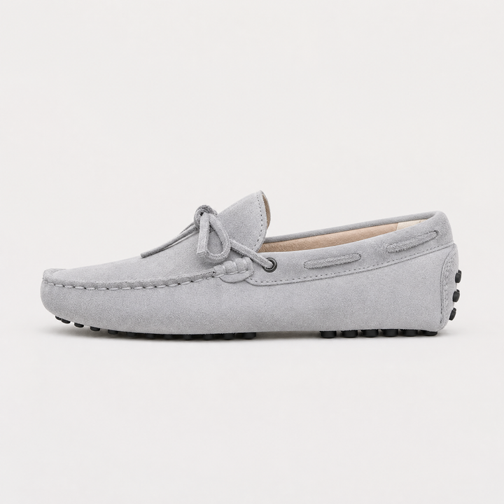 Men's Suede Driving Shoes with Front Tie Accent