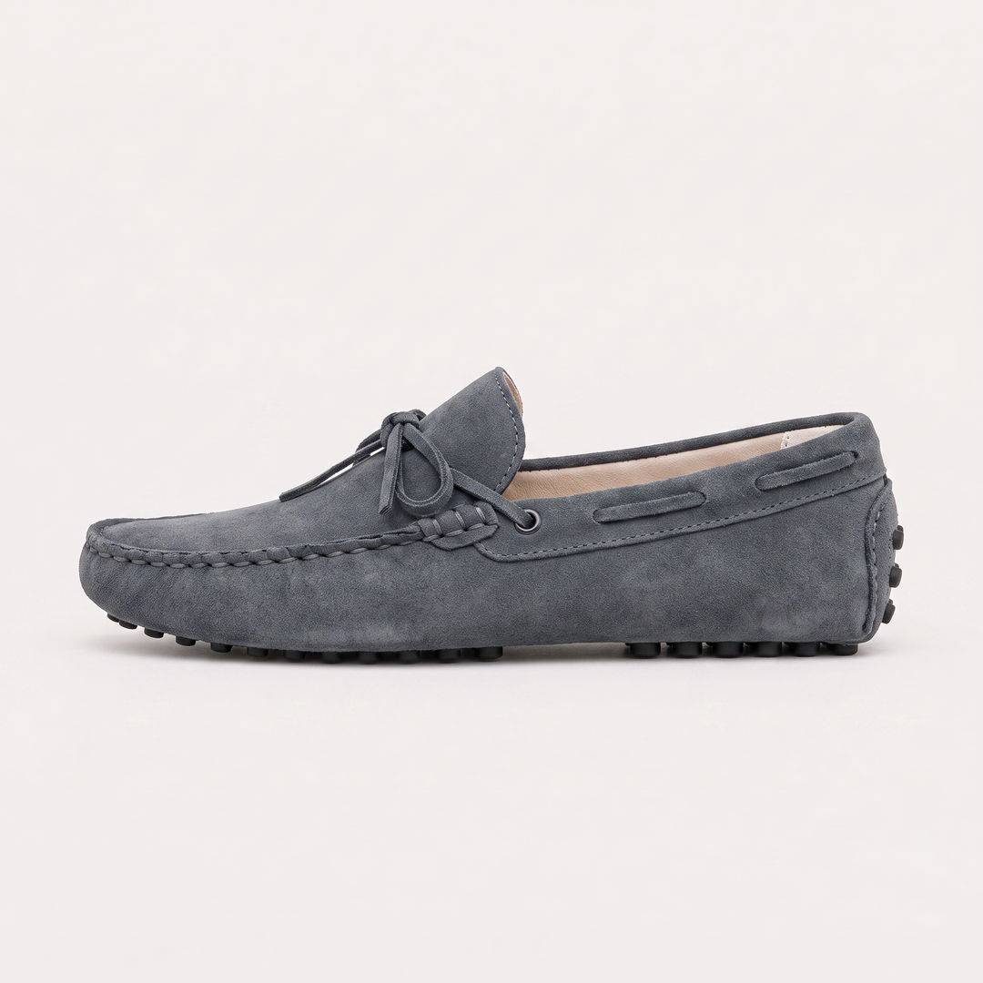 Men's Suede Driving Shoes with Front Tie Accent
