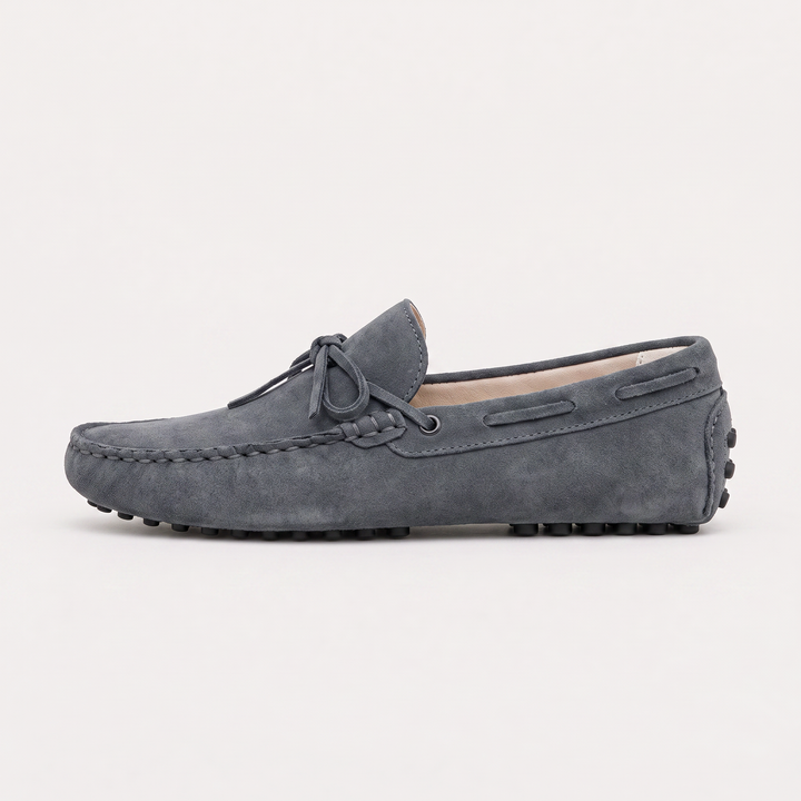 Men's Suede Driving Shoes with Front Tie Accent