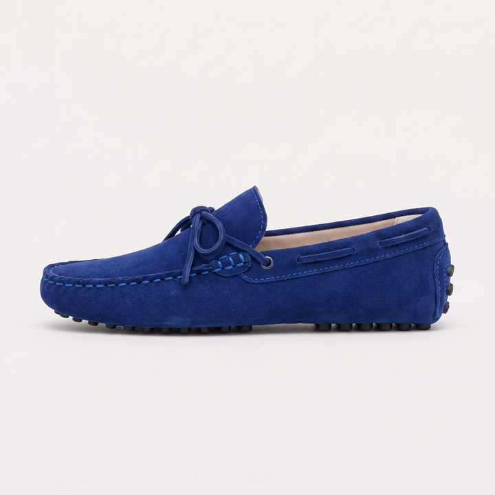 Men's Suede Driving Shoes with Front Tie Accent