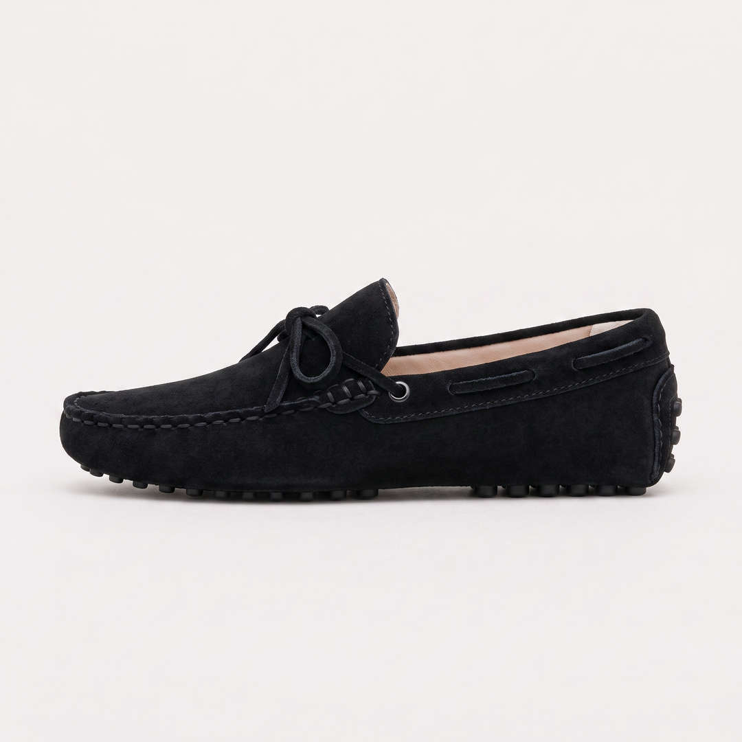 Men's Suede Driving Shoes with Front Tie Accent