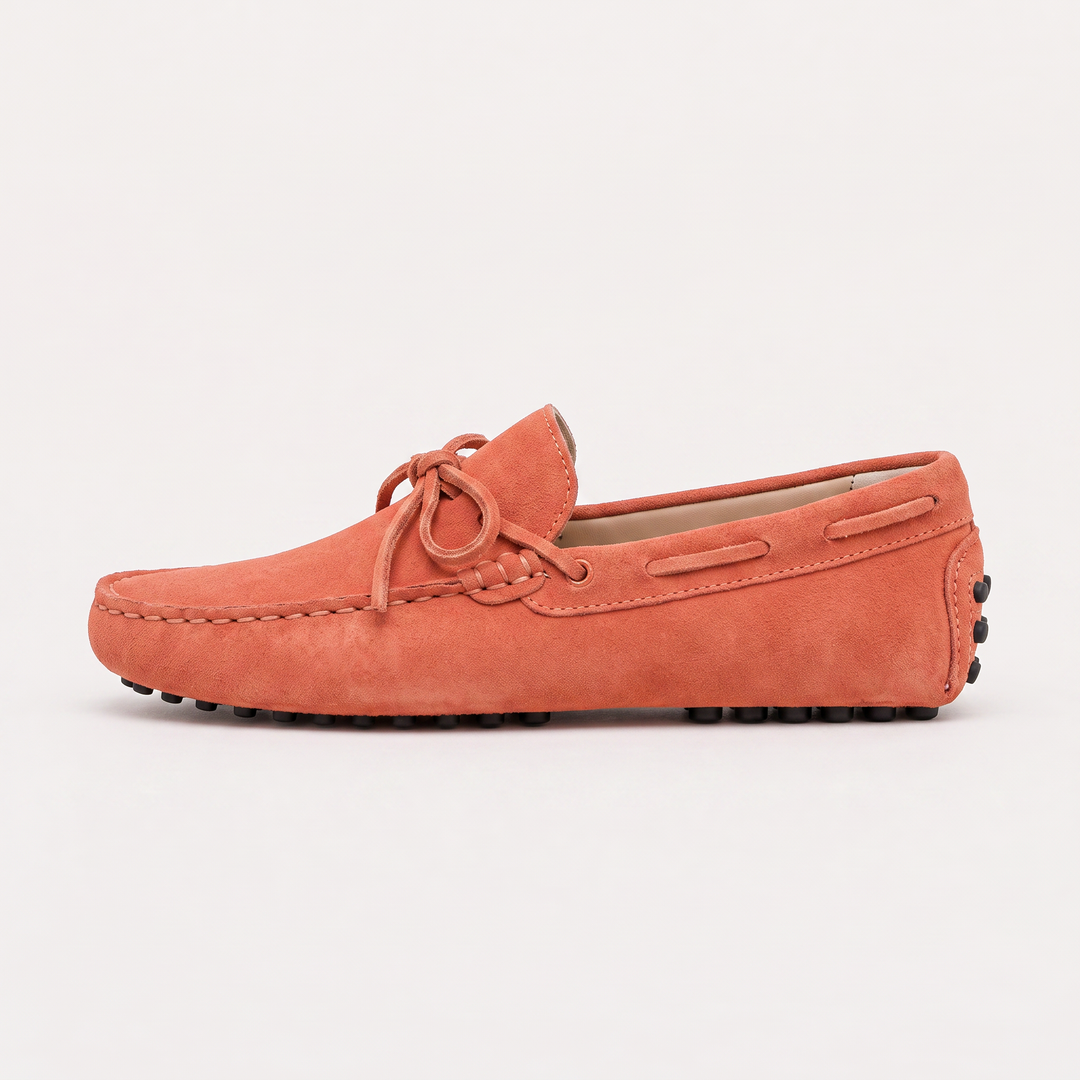Men's Suede Driving Shoes with Front Tie Accent