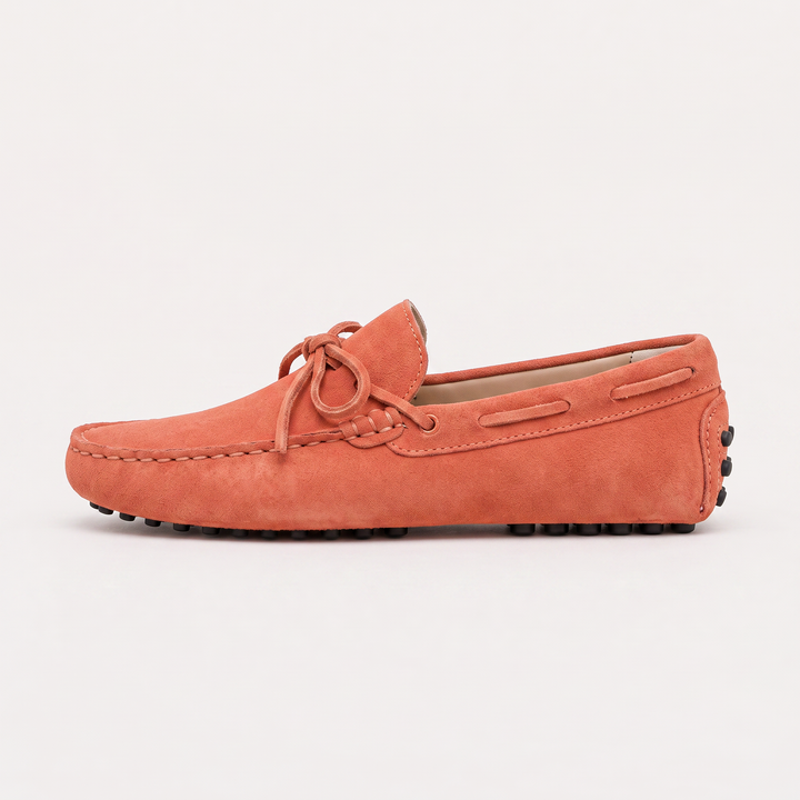 Men's Suede Driving Shoes with Front Tie Accent