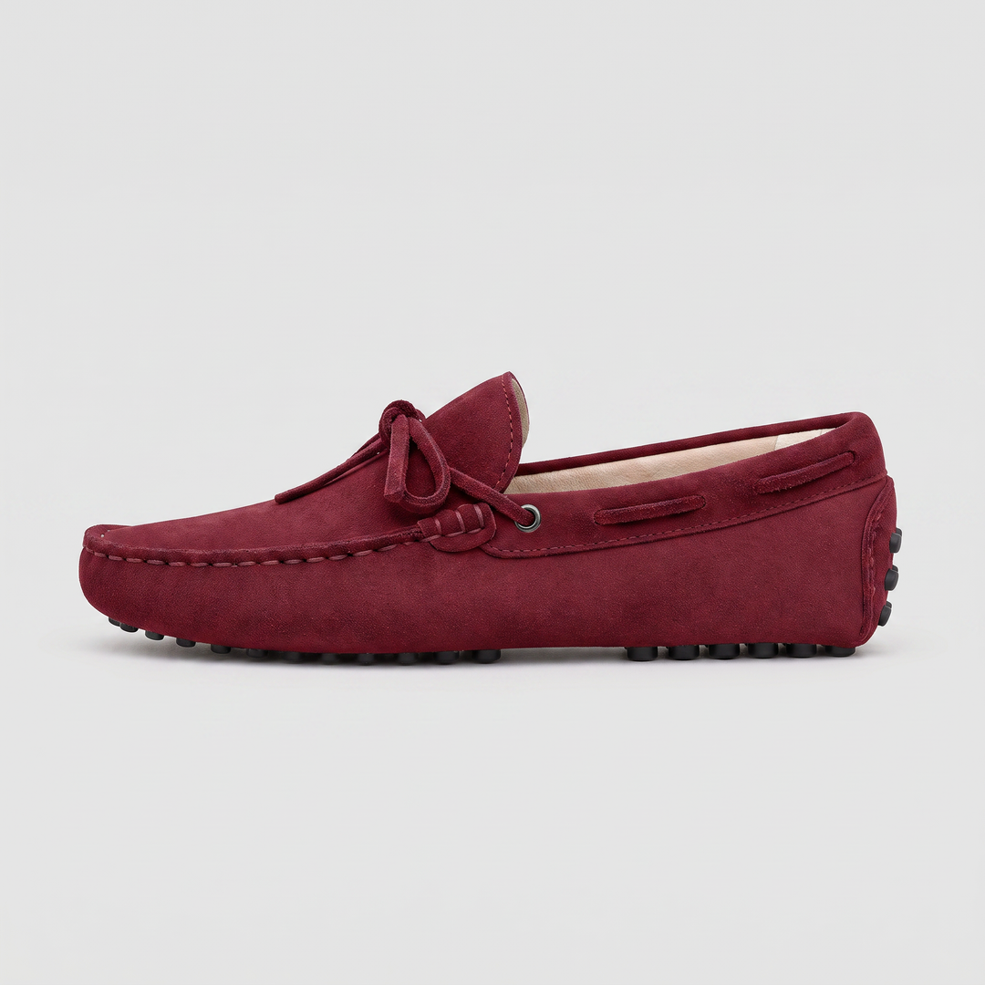 Men's Suede Driving Shoes with Front Tie Accent