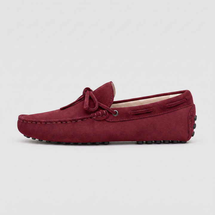 Men's Suede Driving Shoes with Front Tie Accent