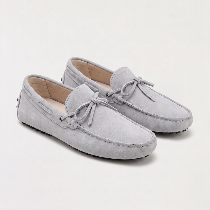 Men's Suede Driving Shoes with Front Tie Accent