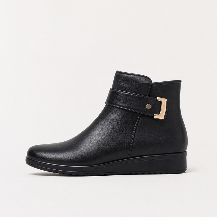 Women's Wide Fit Pull-On Ankle Boots with Buckle Strap