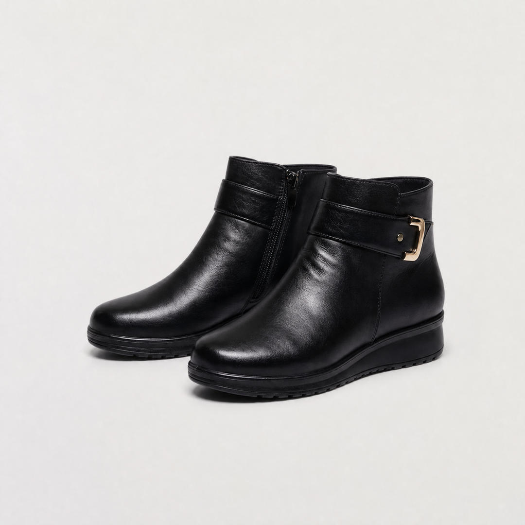Women's Wide Fit Pull-On Ankle Boots with Buckle Strap