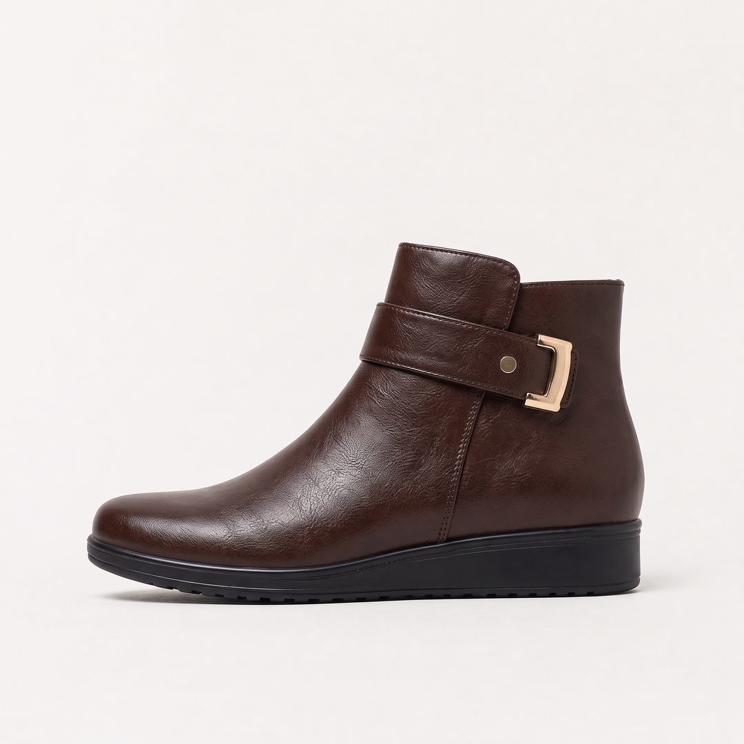 Women's Wide Fit Pull-On Ankle Boots with Buckle Strap