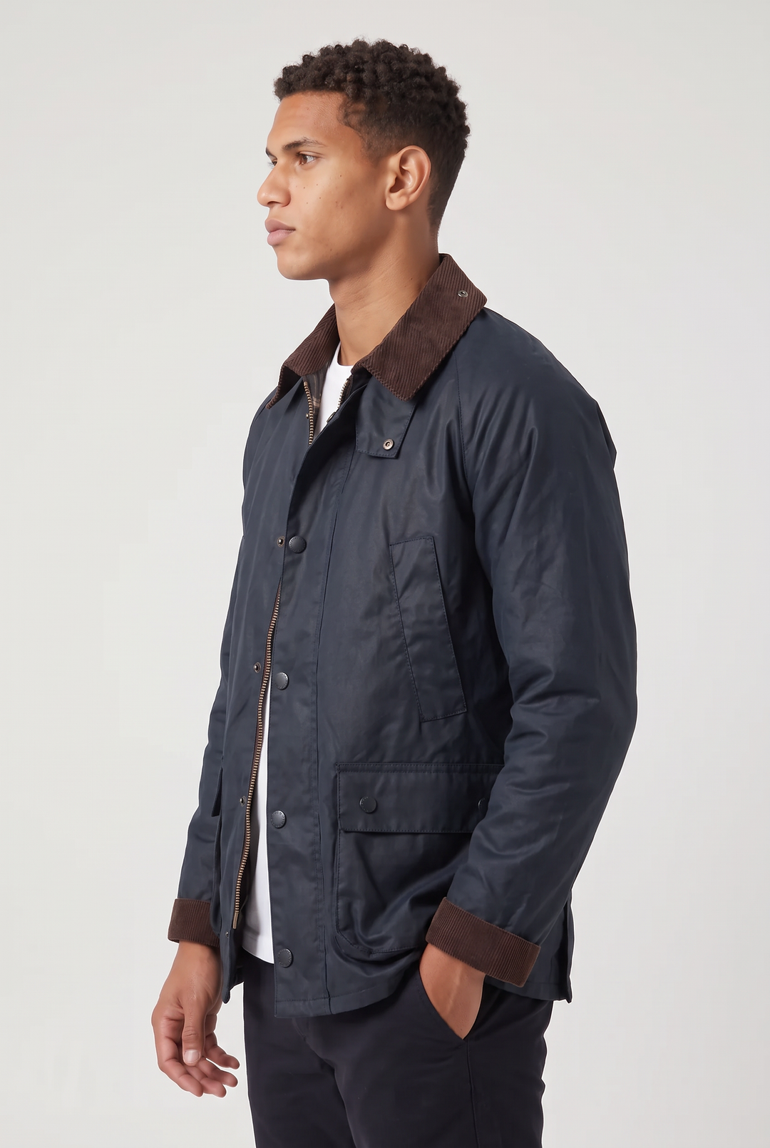 Men's Oil-Waxed Jacket with Corduroy Collar