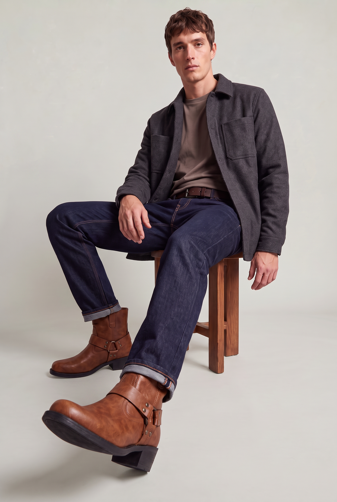 Men's Harness Ankle Boots with Side Zip