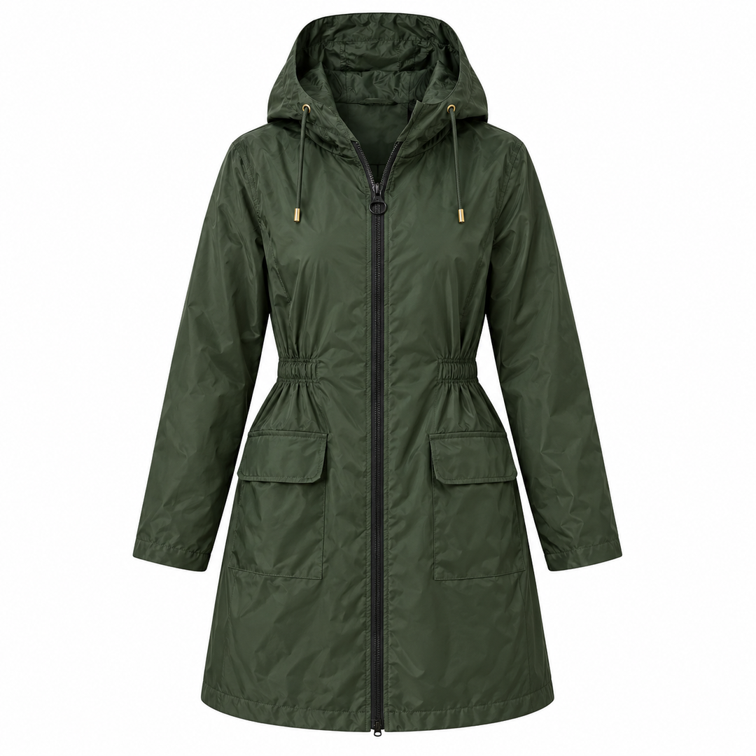 Women's Waterproof Hooded Raincoat with Drawstring Waist