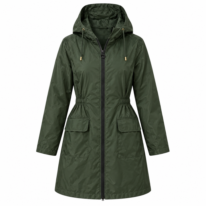 Women's Waterproof Hooded Raincoat with Drawstring Waist