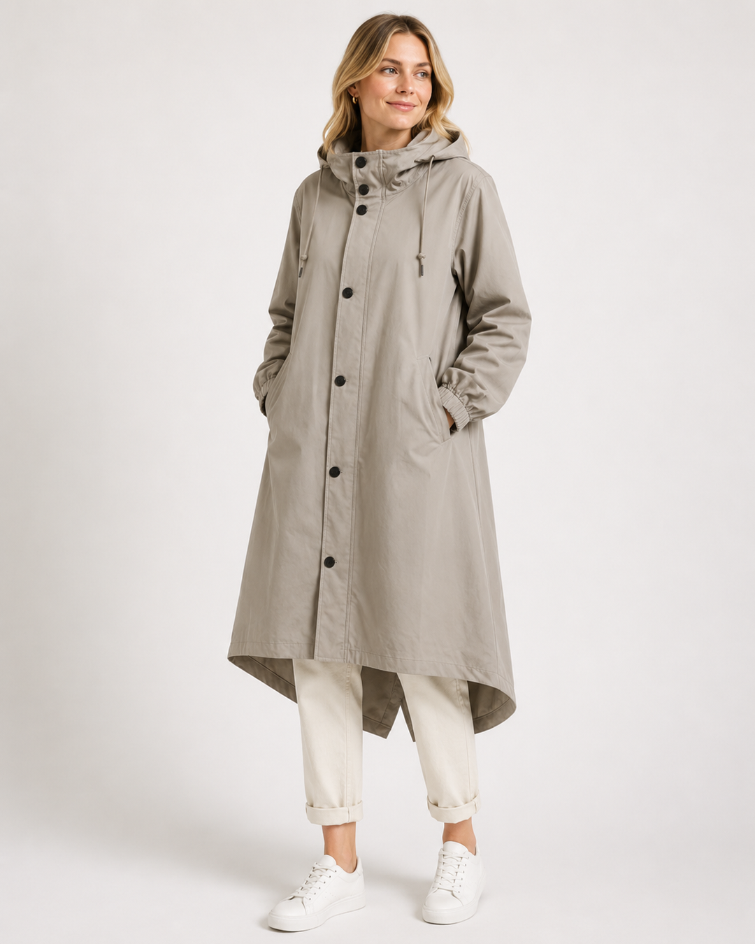 Women's Water-Resistant Longline Hooded Rain Coat