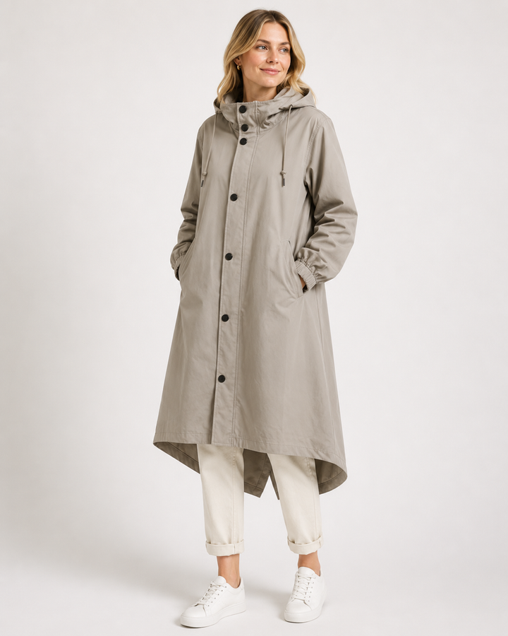Women's Water-Resistant Longline Hooded Rain Coat