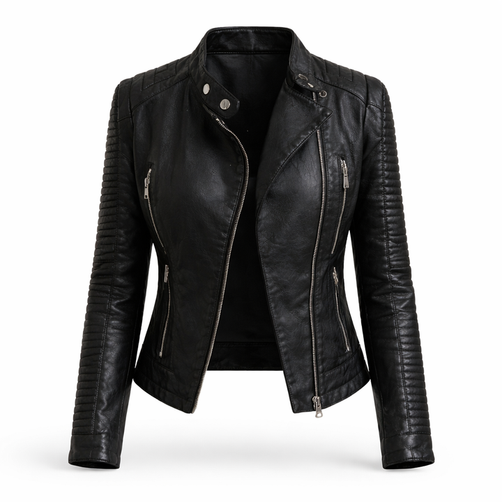 Women's Cropped Biker Jacket with Quilted Panels