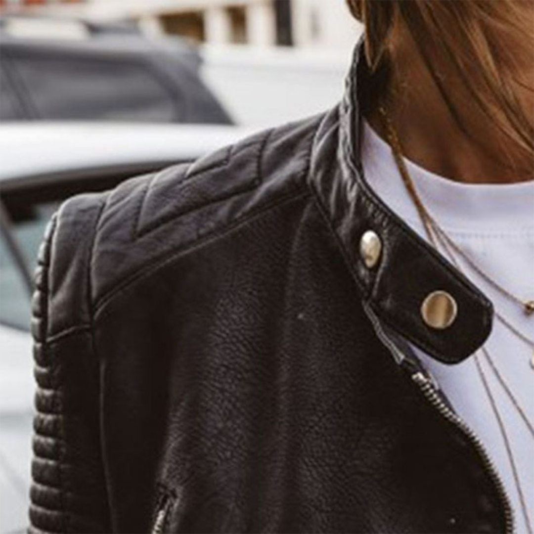 Women's Cropped Biker Jacket with Quilted Panels