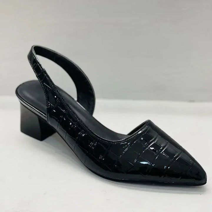 Women's Leather Block Heel Slingback Pumps