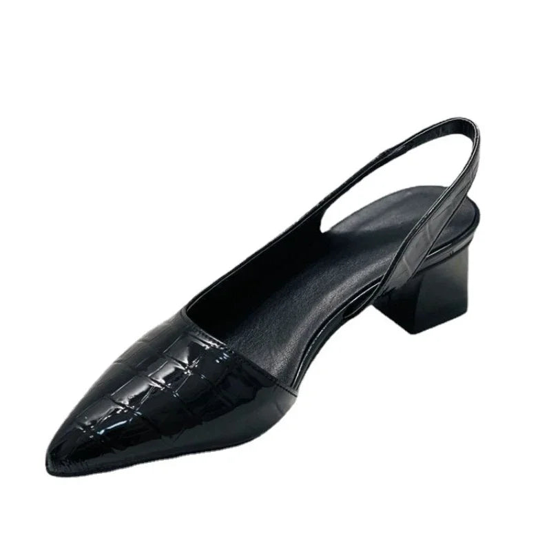 Women's Leather Block Heel Slingback Pumps