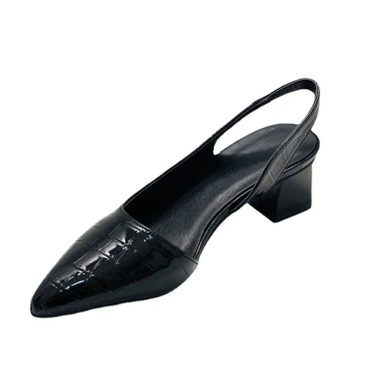 Women's Leather Block Heel Slingback Pumps