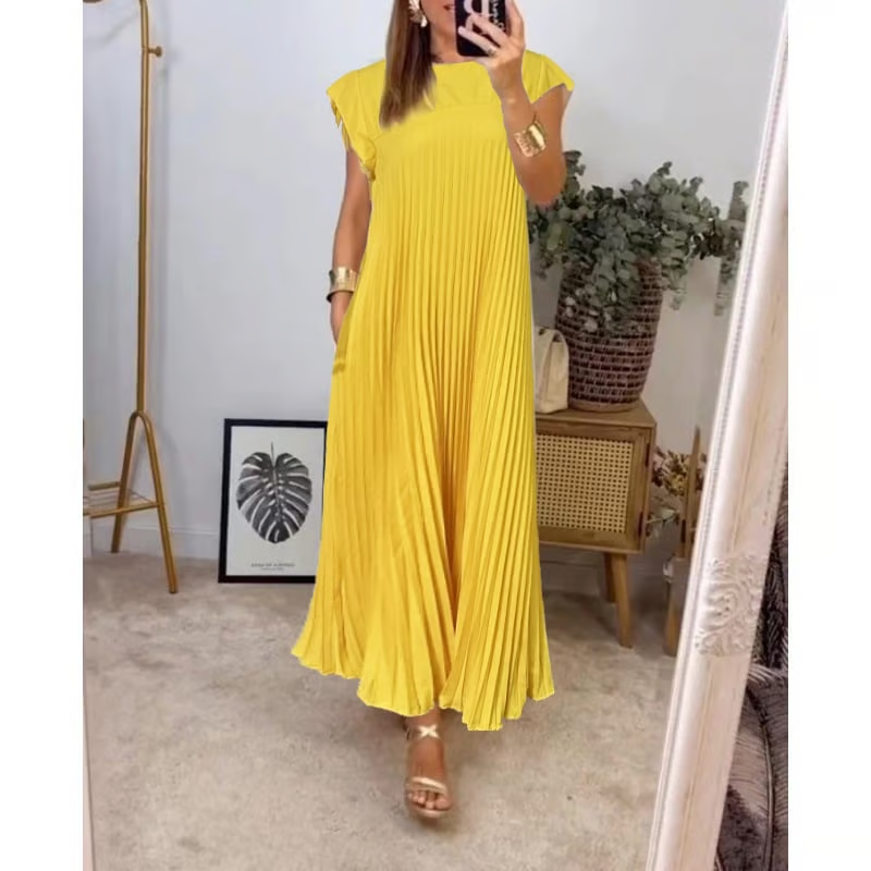 Sophia | Pleated Cap Sleeve Maxi Dress