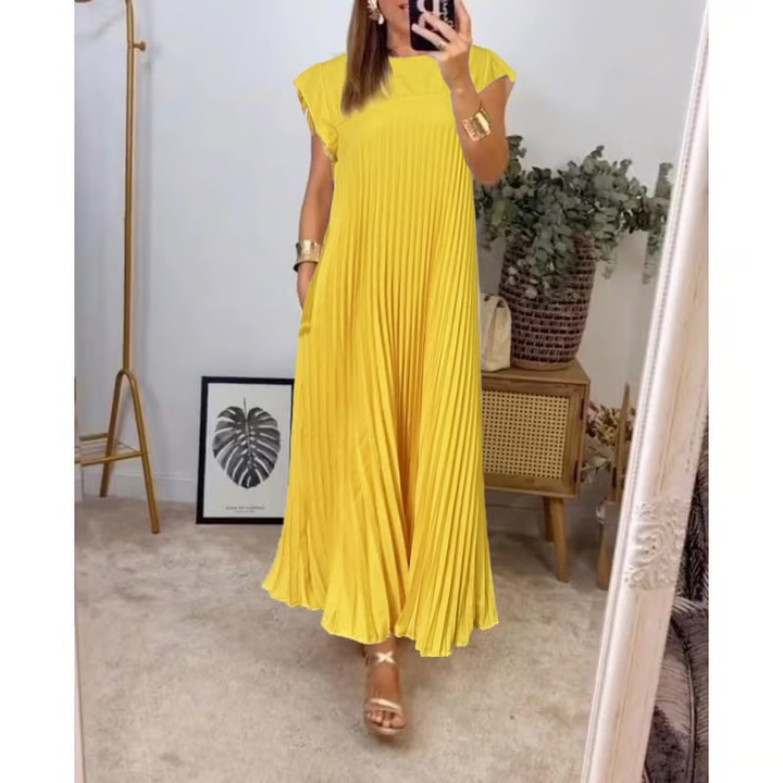 Sophia | Pleated Cap Sleeve Maxi Dress