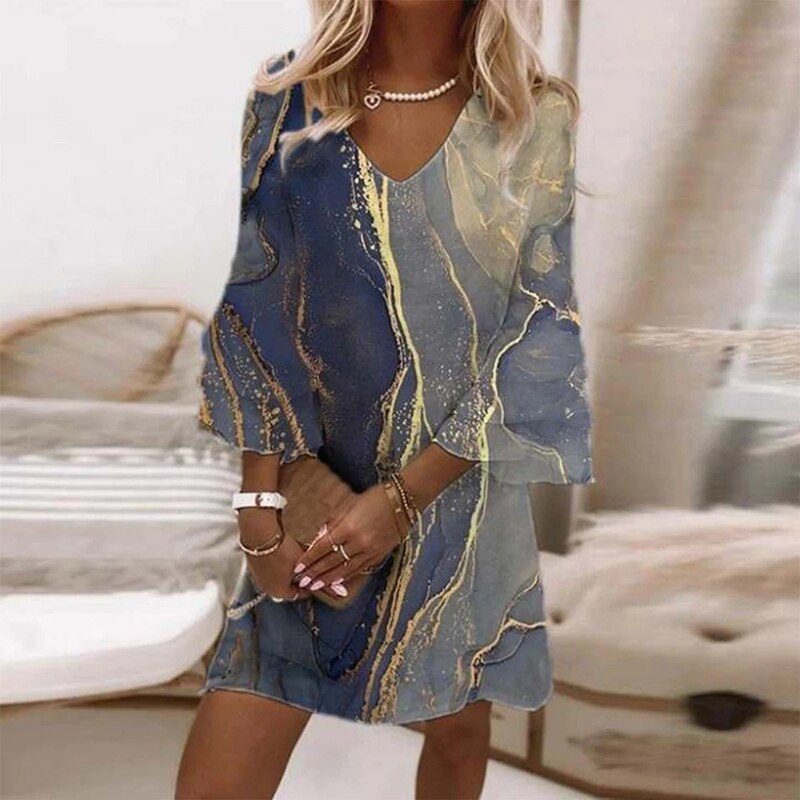 Naomi | Marble Print V Neck Cocktail Dress