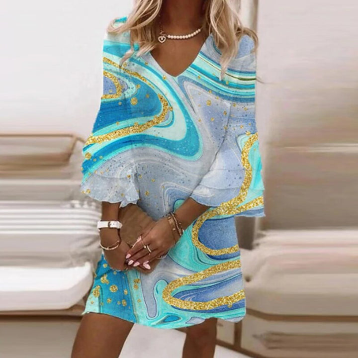 Naomi | Marble Print V Neck Cocktail Dress