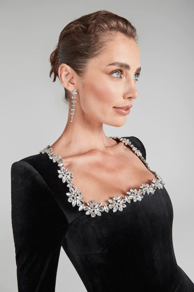 Victoria | Velvet Embellished Cocktail Mini Dress