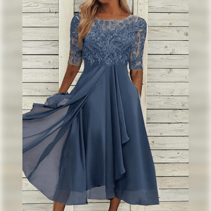 Olivia | Wedding Guest Lace Sleeve Midi Dress