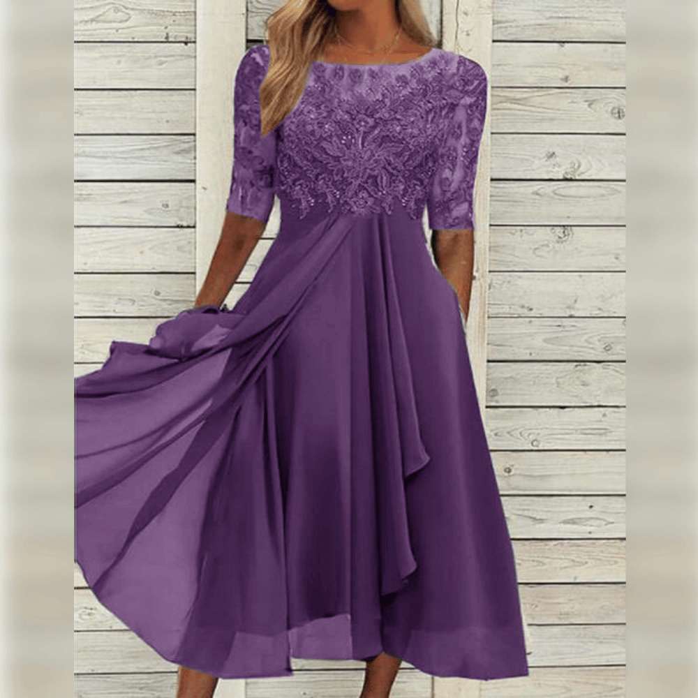 Olivia | Wedding Guest Lace Sleeve Midi Dress
