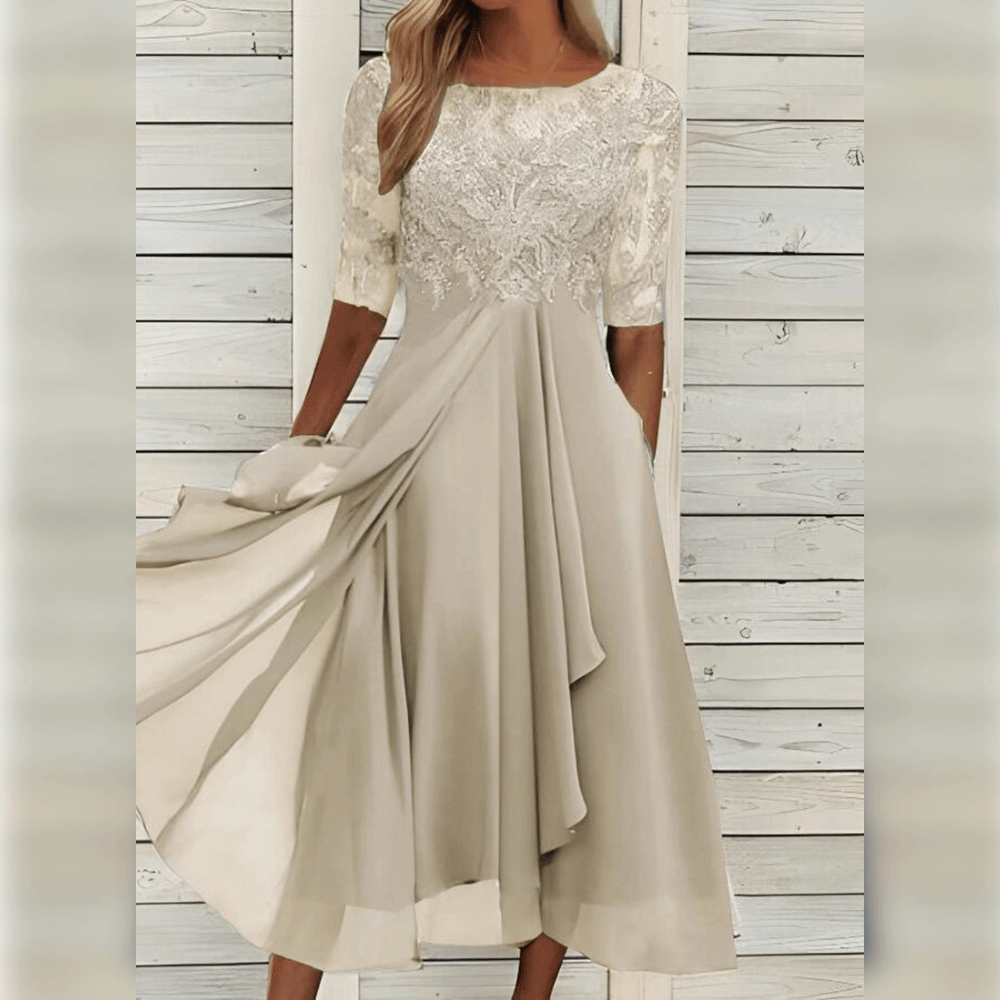 Olivia | Wedding Guest Lace Sleeve Midi Dress