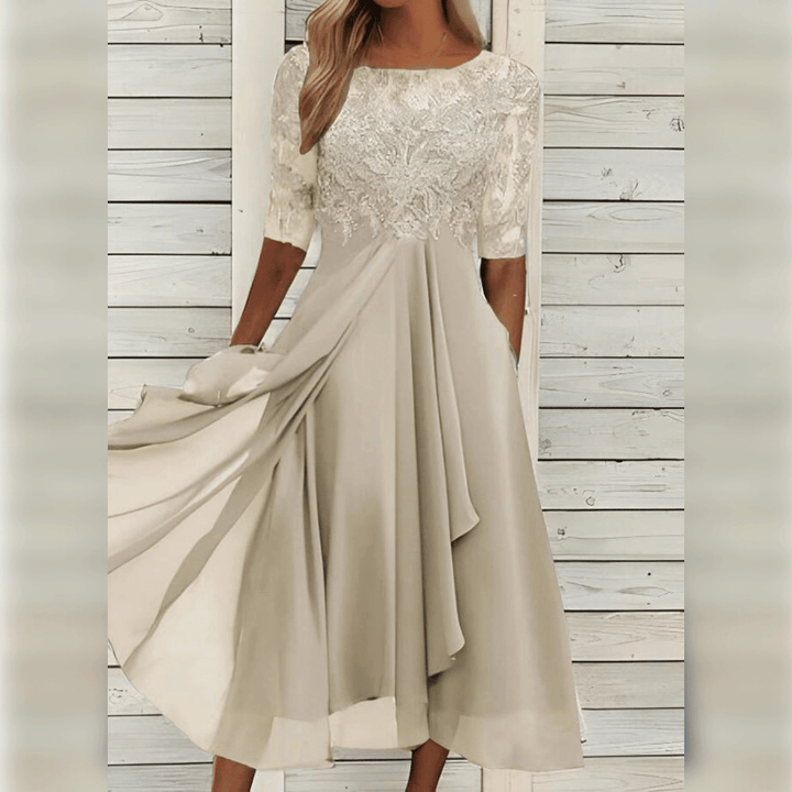 Olivia | Wedding Guest Lace Sleeve Midi Dress