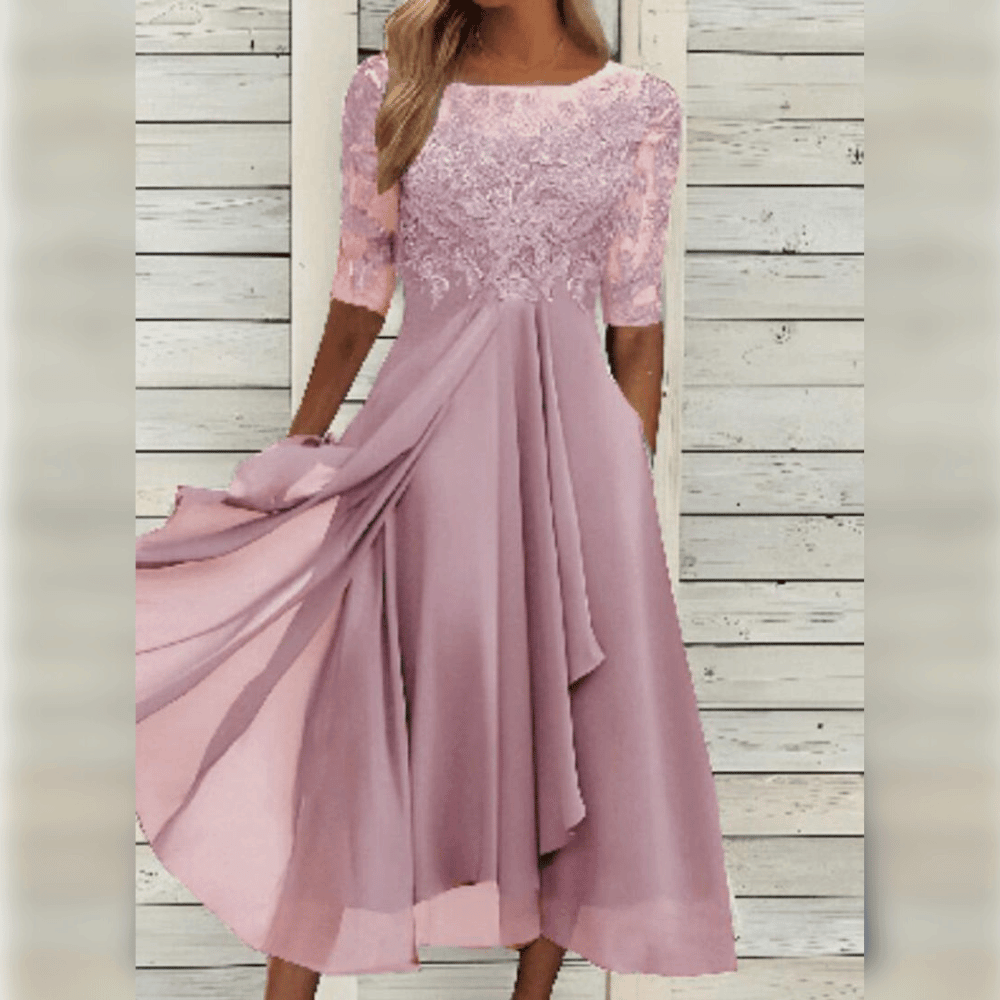 Olivia | Wedding Guest Lace Sleeve Midi Dress