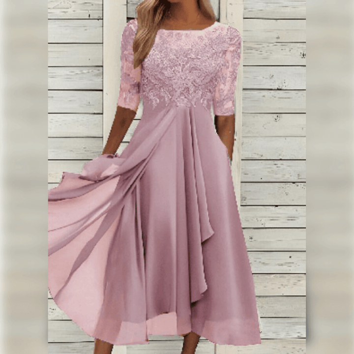 Olivia | Wedding Guest Lace Sleeve Midi Dress